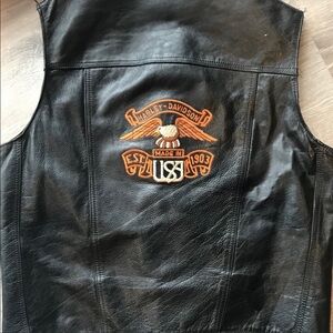 Vintage 1970s Harley Davidson Black Leather Biker Vest